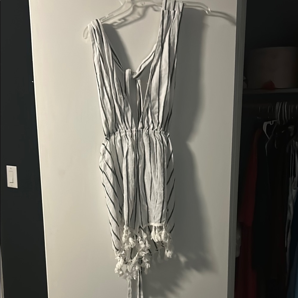 Striped open back tie Romper with Tassels